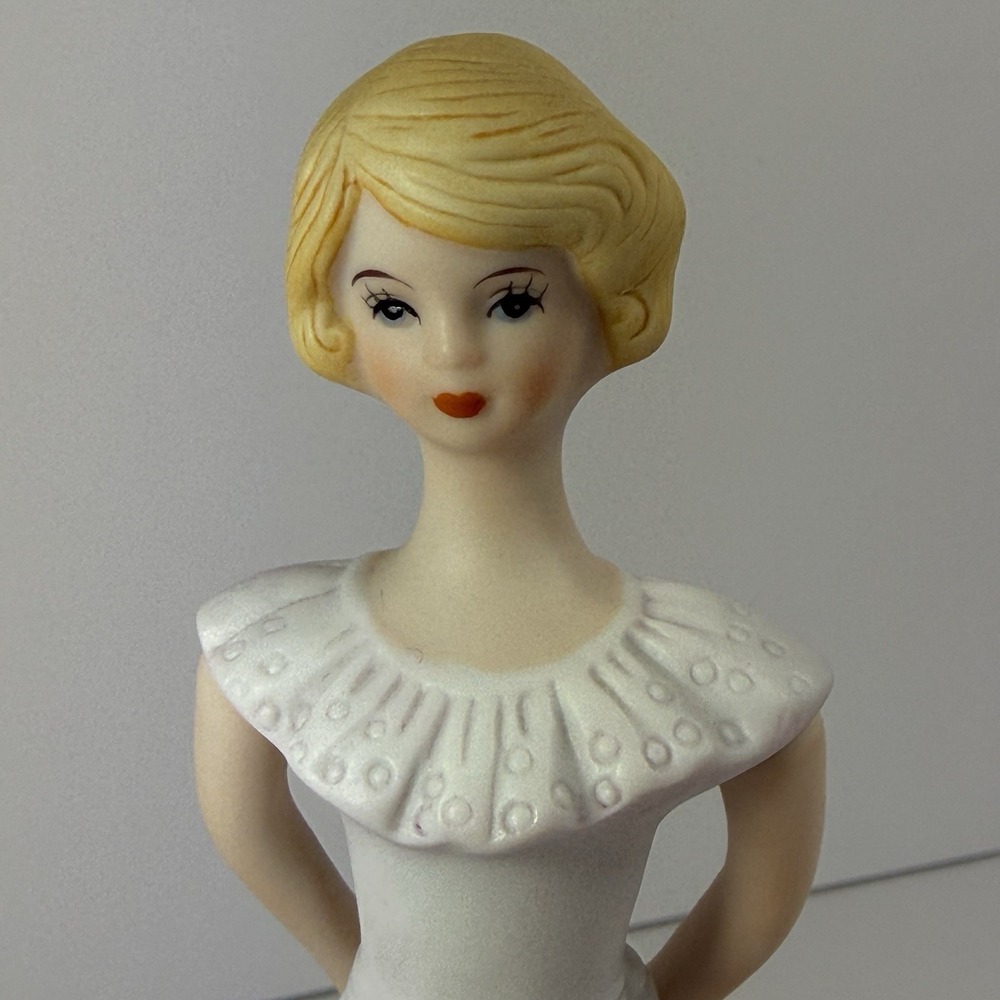 Enesco Growing Up Girls 1981 Figurine Age 13 Blonde Hair Pink Flower White Dress